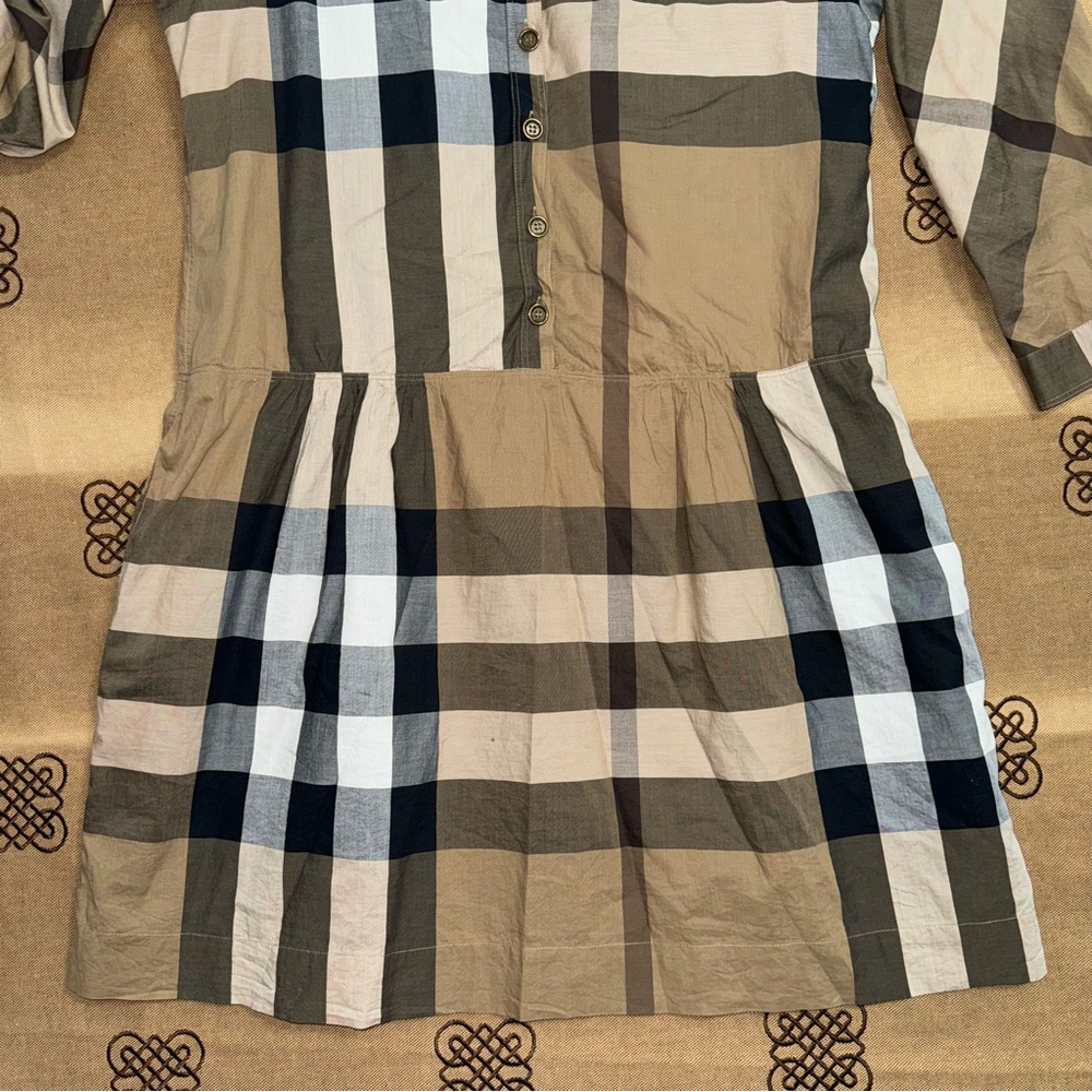 Burberry Brit Brown Novacheck Cotton Drop Waist Dress Size 12 - Picture 2 of 16